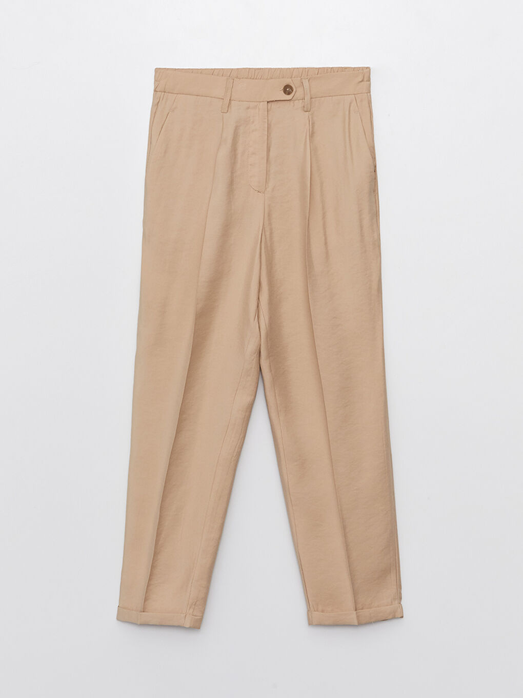 Bej Kadın Havuç Kesim Düz Pantolon-8