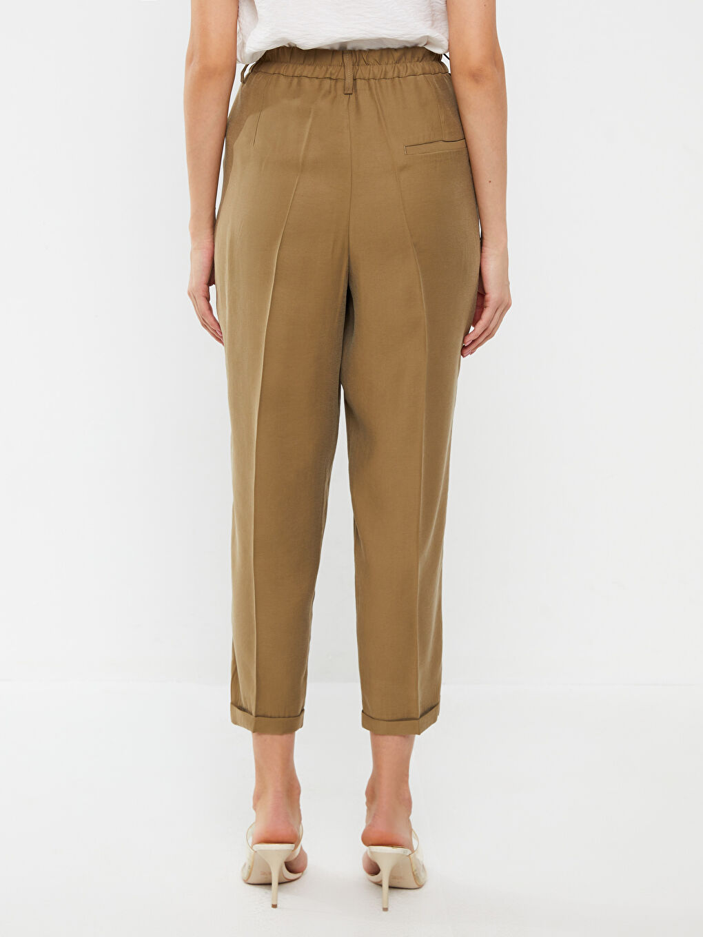 Haki Kadın Havuç Kesim Düz Pantolon-6