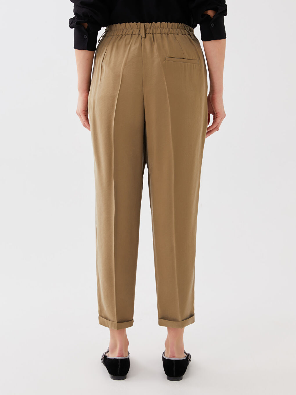 Haki Kadın Havuç Kesim Düz Pantolon-7