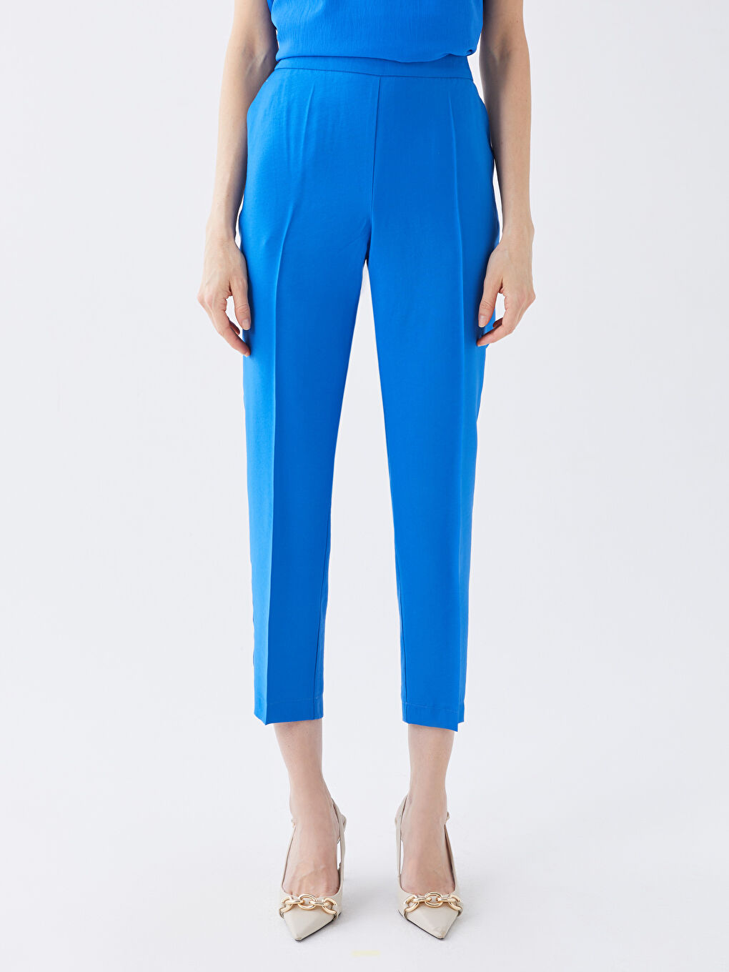 Mavi Beli Lastikli Rahat Kalıp Kadın Pantolon-2