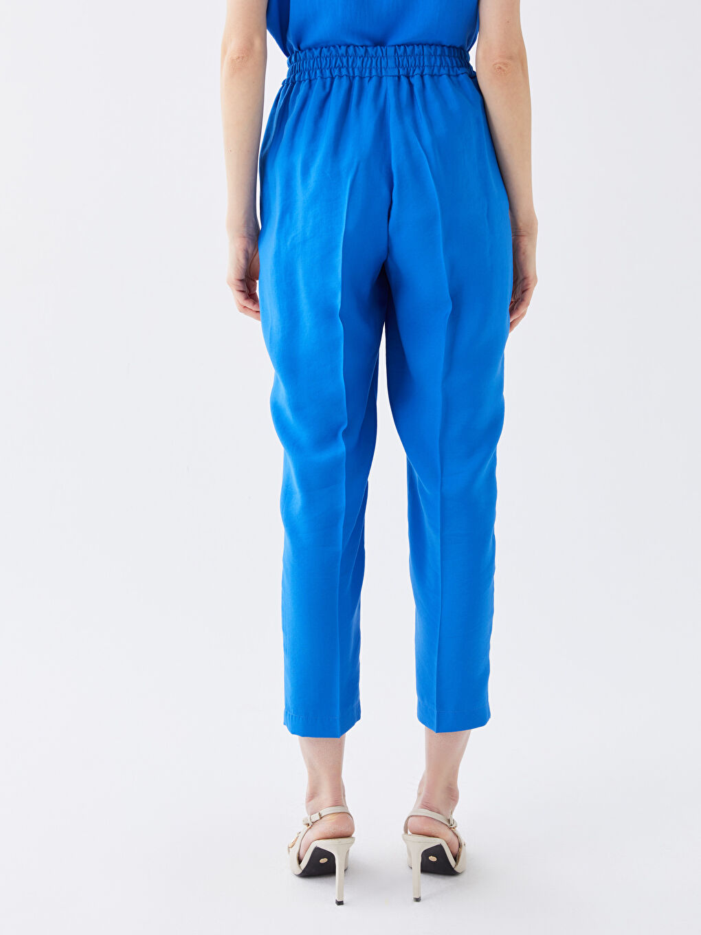 Mavi Beli Lastikli Rahat Kalıp Kadın Pantolon-3