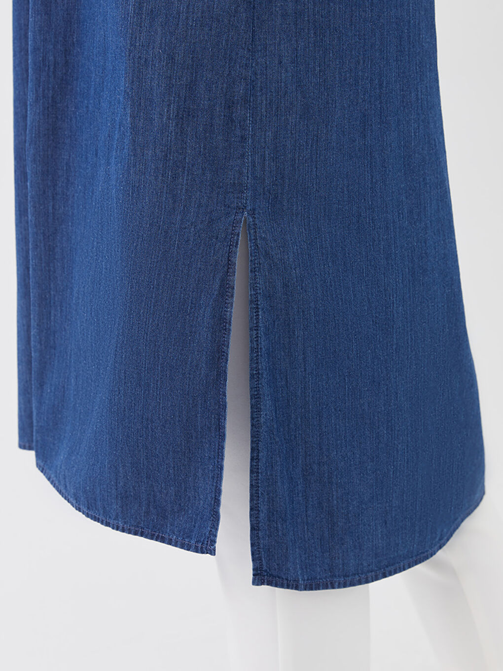 Collared Neck Plain Long Sleeve Women's Denim Tunic-3