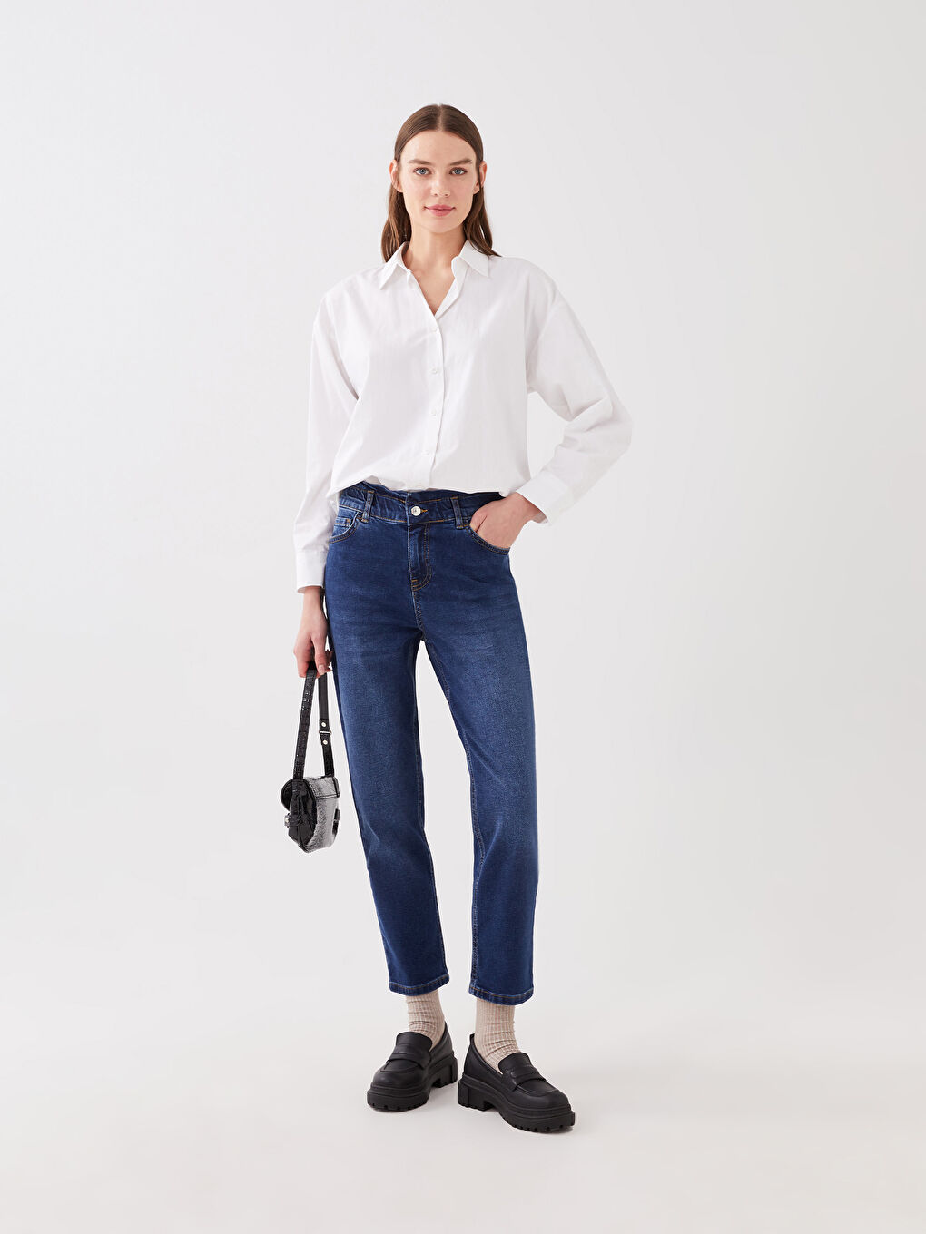 Elastic Waist Paperbag Women's Jeans -S39822Z8-H45