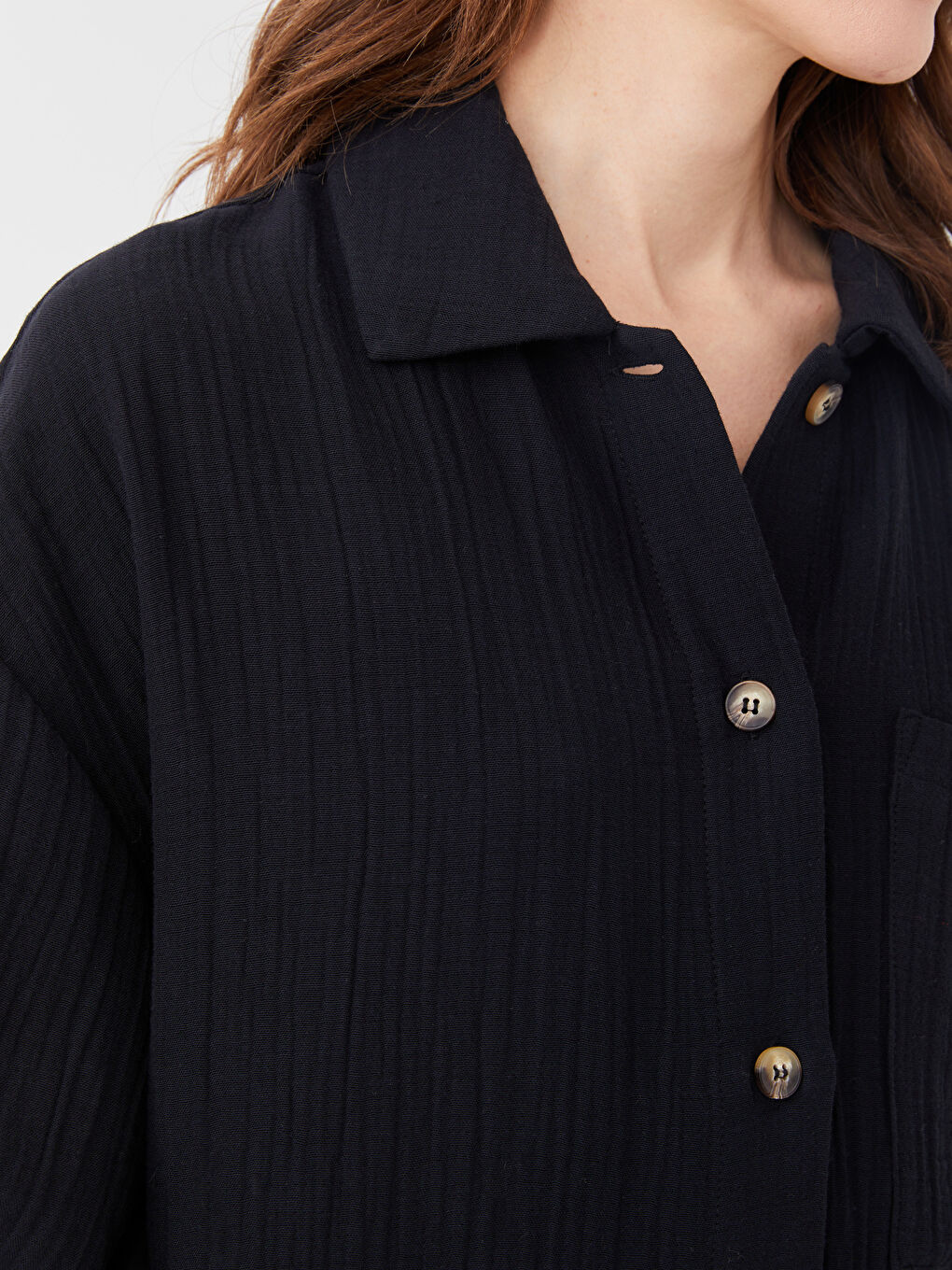 Изчистена риза-туника с дълъг ръкав овърсайз муселин за жени-8