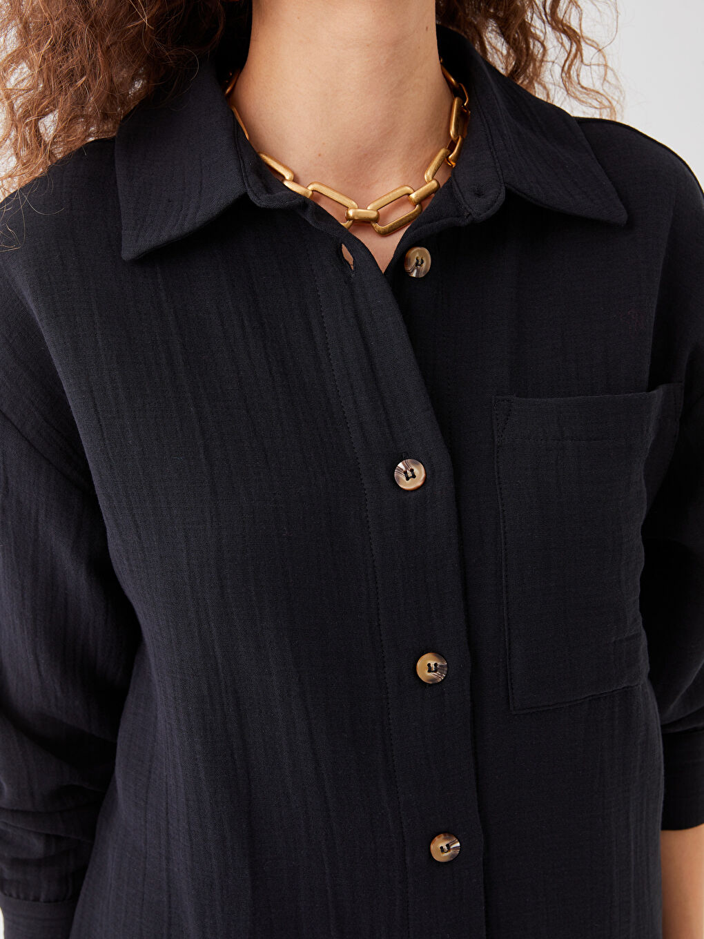 Изчистена риза-туника с дълъг ръкав овърсайз муселин за жени-7