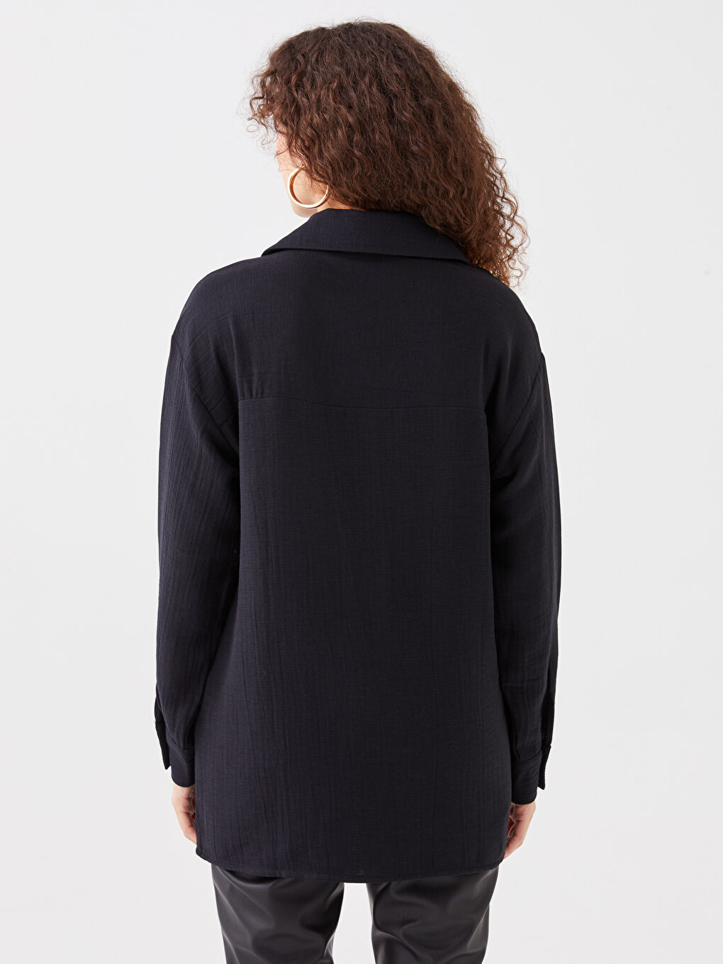 Изчистена риза-туника с дълъг ръкав овърсайз муселин за жени-9