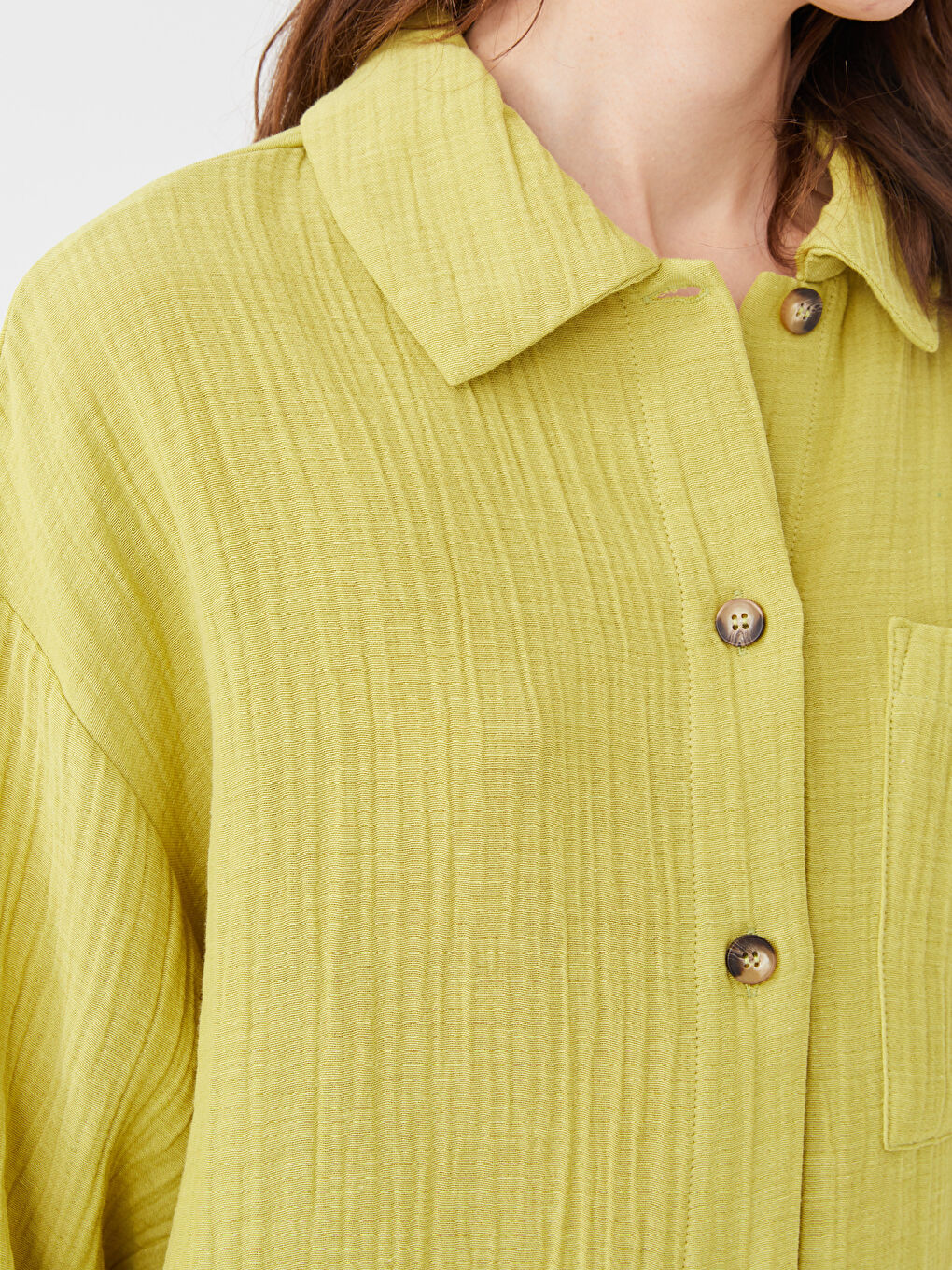 قميص تونيك سادة كم طويل أوفراسايز شاش للسيدات-6