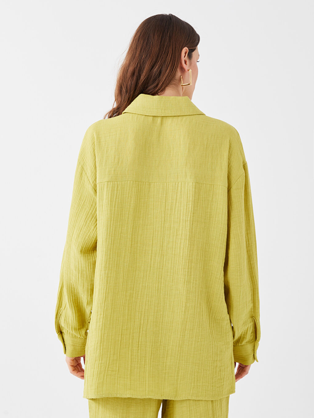 قميص تونيك سادة كم طويل أوفراسايز شاش للسيدات-8