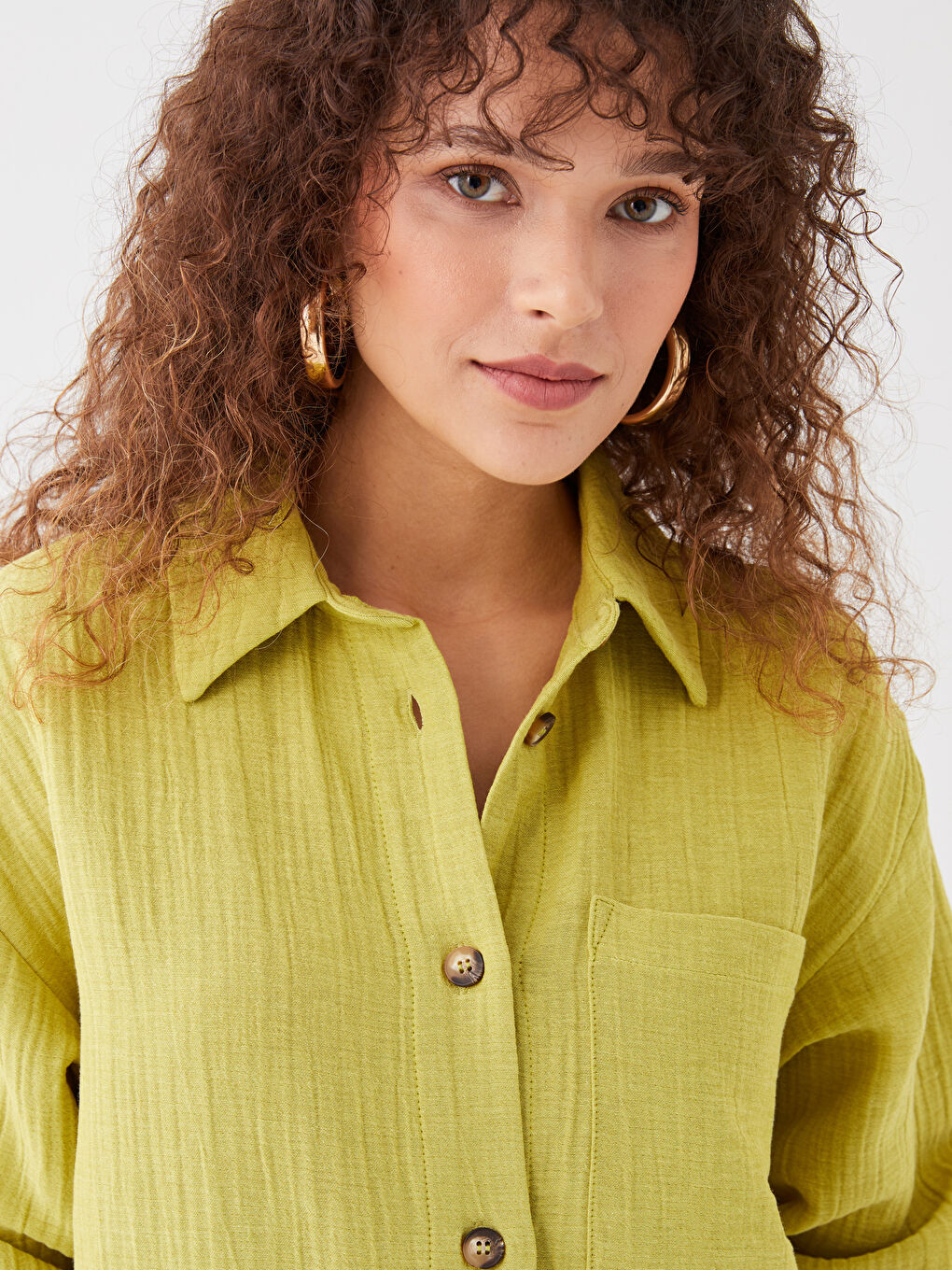 قميص تونيك سادة كم طويل أوفراسايز شاش للسيدات-5