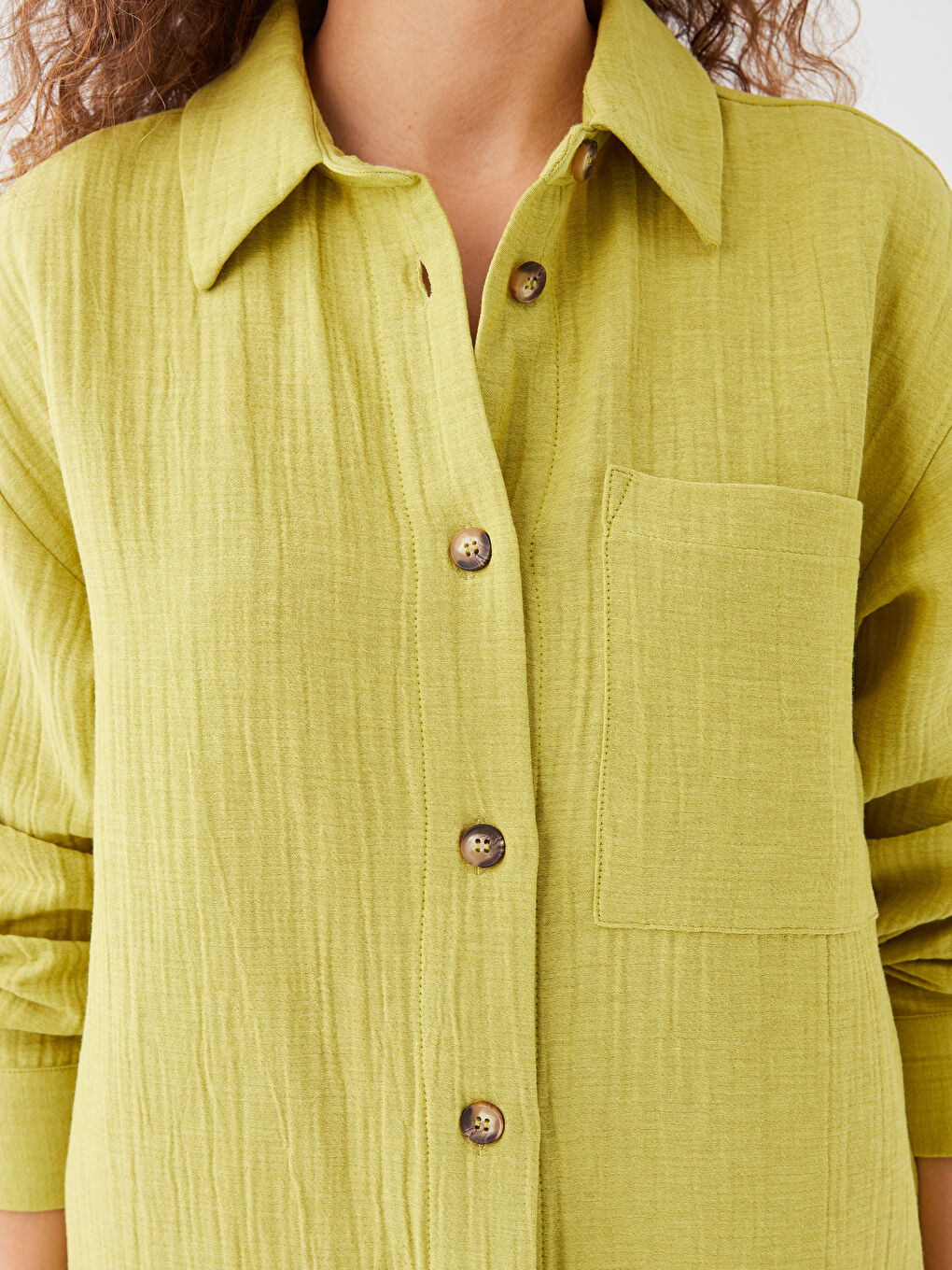 قميص تونيك سادة كم طويل أوفراسايز شاش للسيدات-7