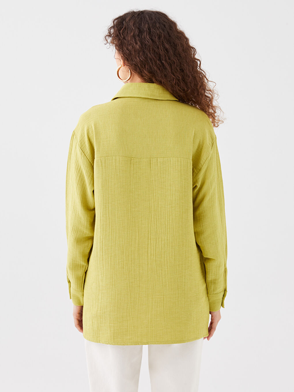 قميص تونيك سادة كم طويل أوفراسايز شاش للسيدات-9