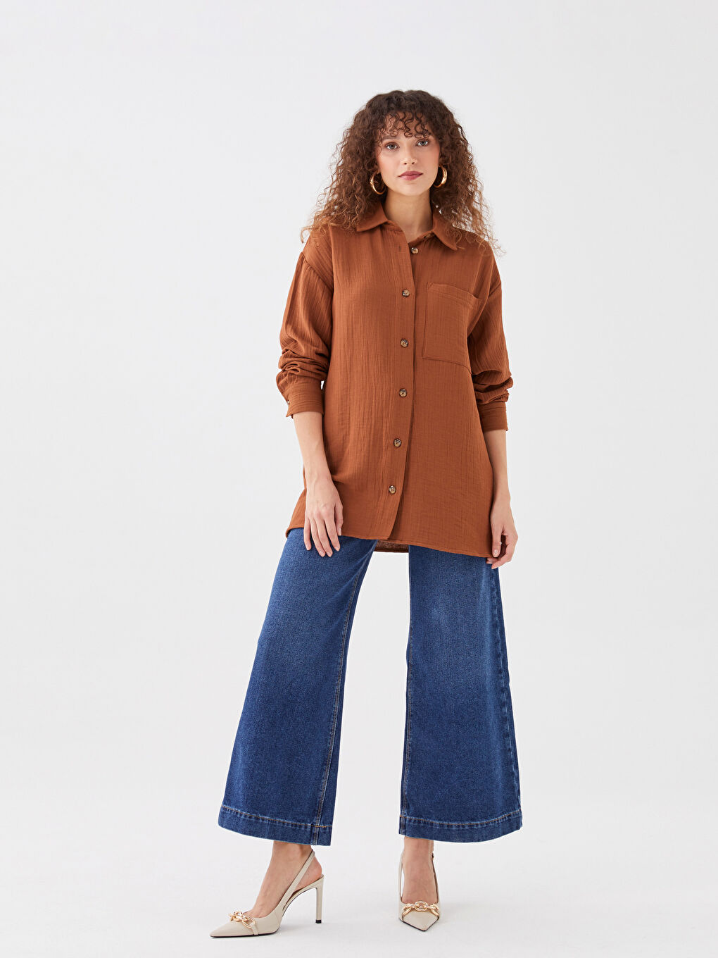 LCWAIKIKI Classic Düz Uzun Kollu Oversize Müslin Kadın Gömlek Tunik -S39835Z8-SWU