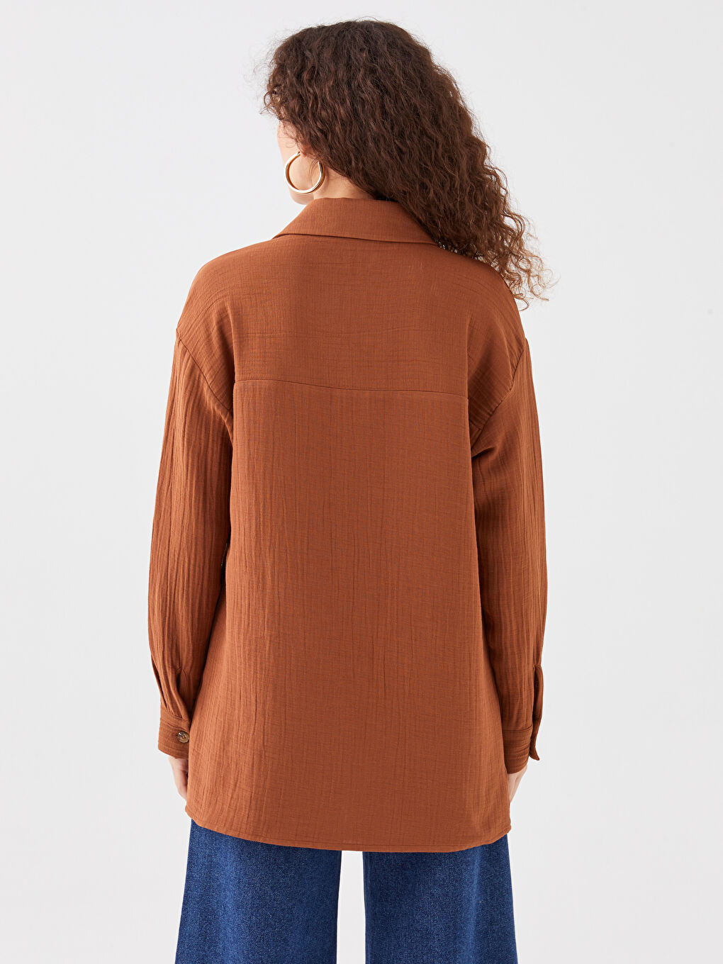 LCWAIKIKI Classic Düz Uzun Kollu Oversize Müslin Kadın Gömlek Tunik -S39835Z8-SWU