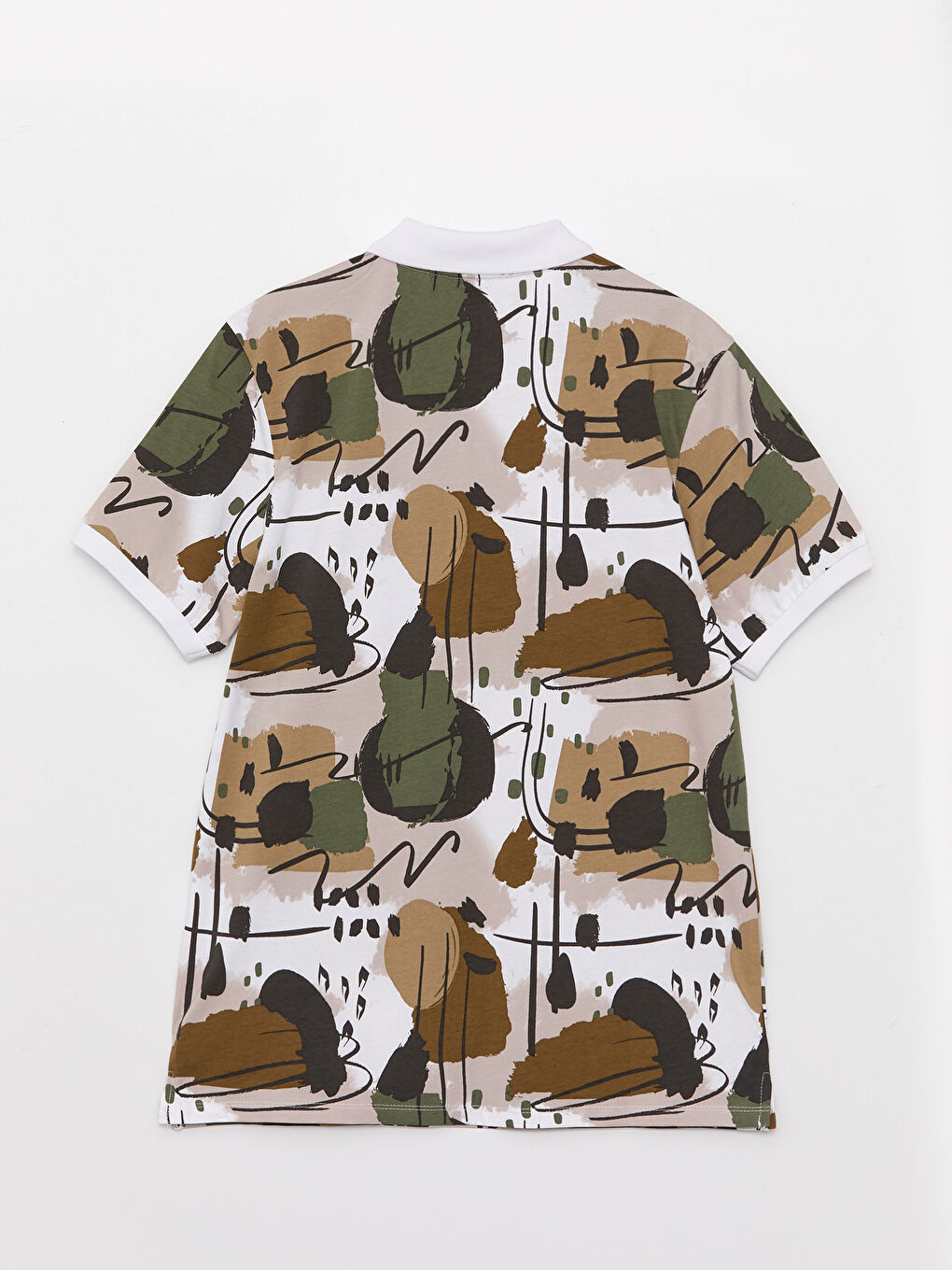 Beyaz Polo Yaka Kısa Kollu Desenli Penye Erkek Tişört-6