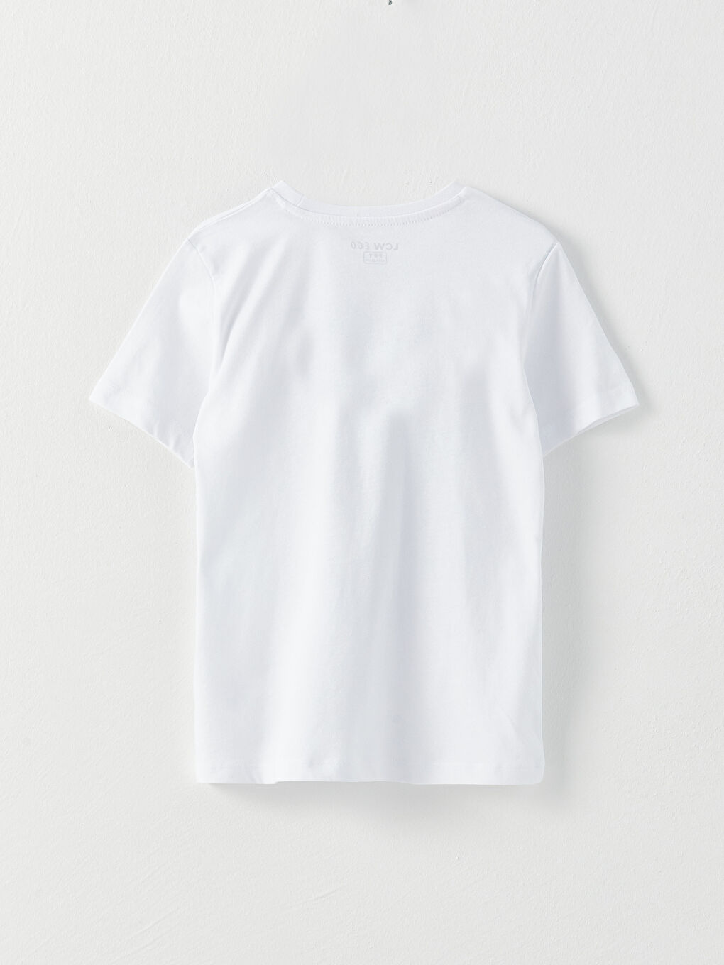 Beyaz Bisiklet Yaka Baskılı Kısa Kollu Pamuklu Erkek Çocuk Tişört-1