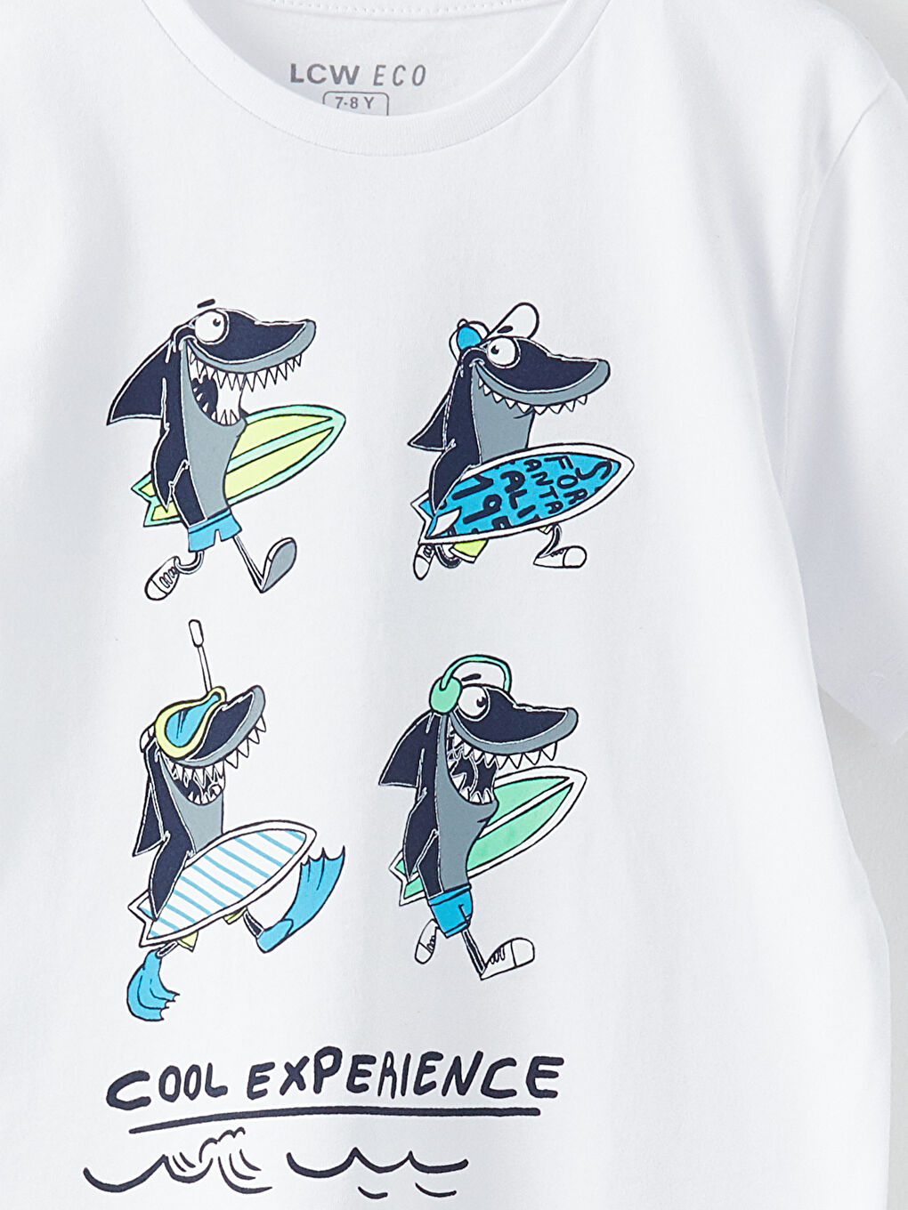 Beyaz Bisiklet Yaka Baskılı Kısa Kollu Pamuklu Erkek Çocuk Tişört-2