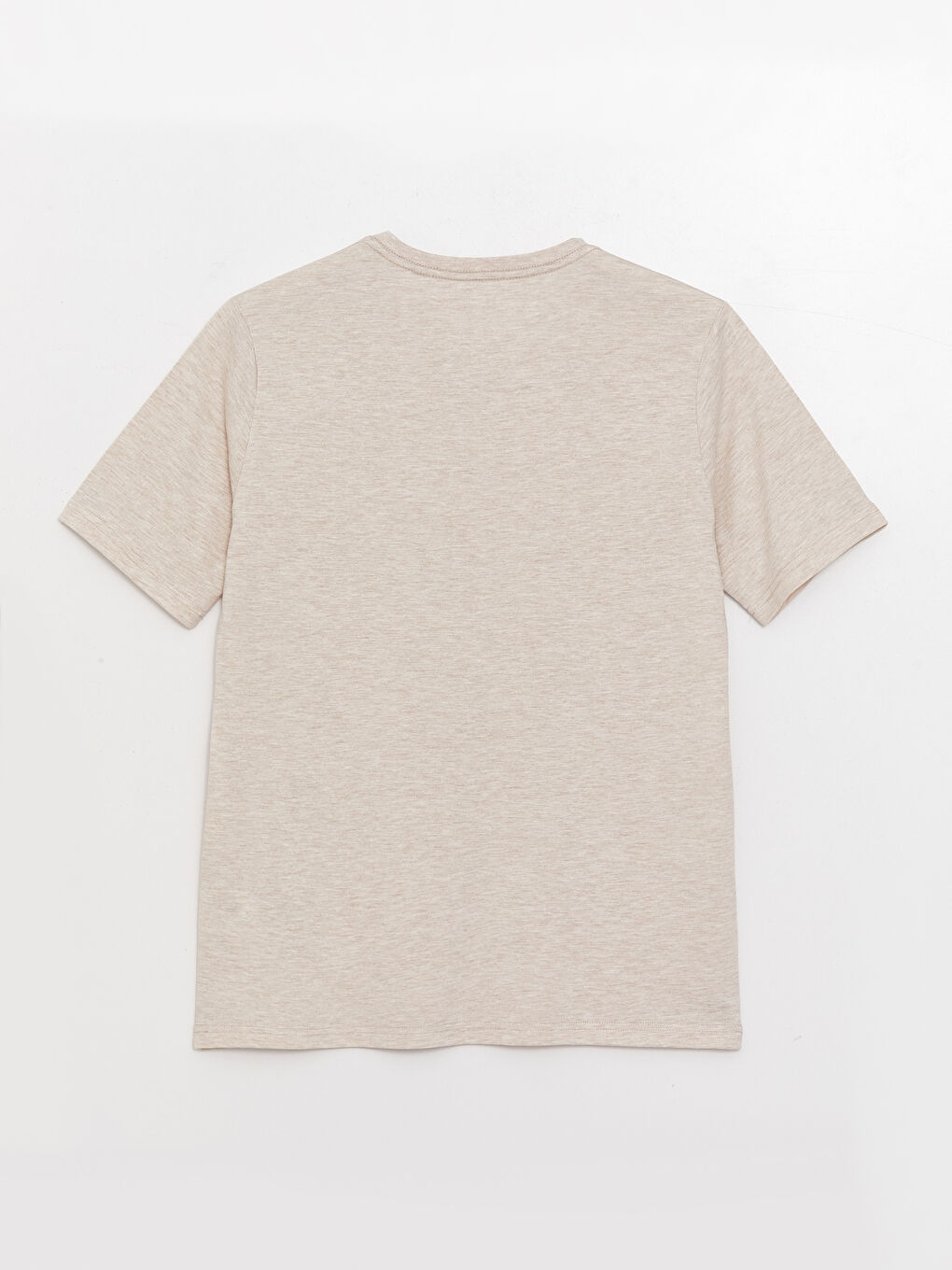 Bej V Yaka Kısa Kollu Penye Erkek Tişört-6