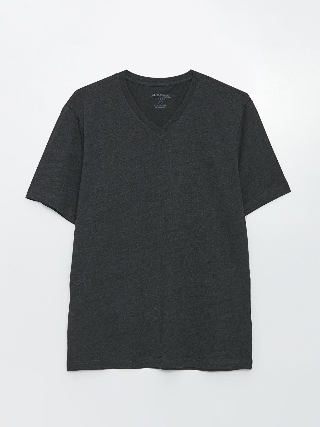 Antrasit V Yaka Kısa Kollu Penye Erkek Tişört-4