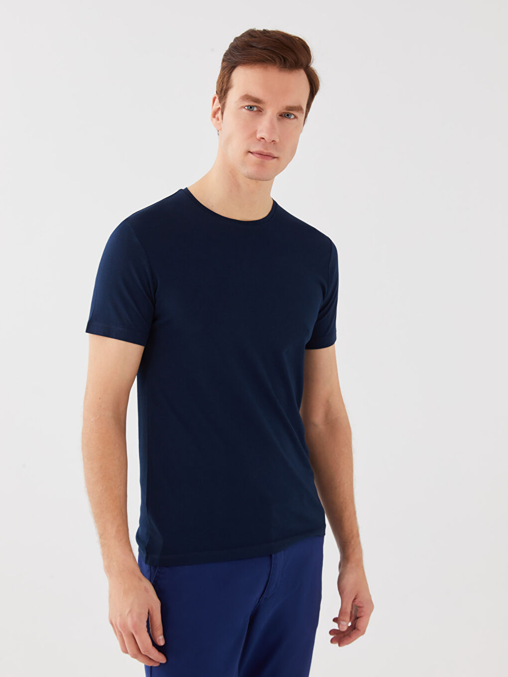 Lacivert Bisiklet Yaka Kısa Kollu Modal Karışımlı Erkek Tişört-1