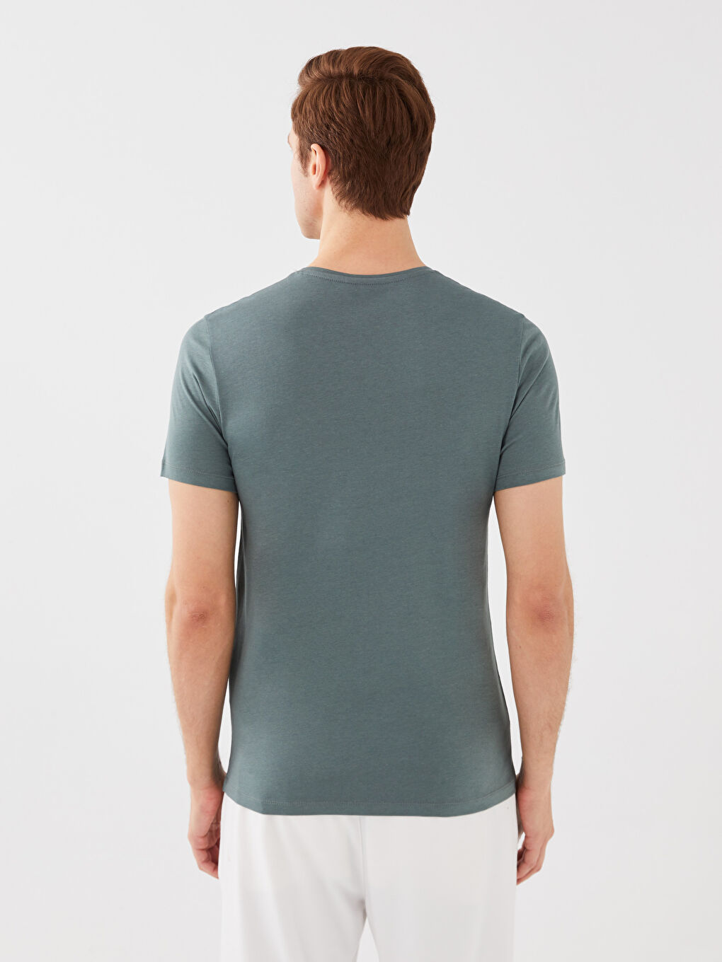 Yeşil Bisiklet Yaka Kısa Kollu Modal Karışımlı Erkek Tişört-4