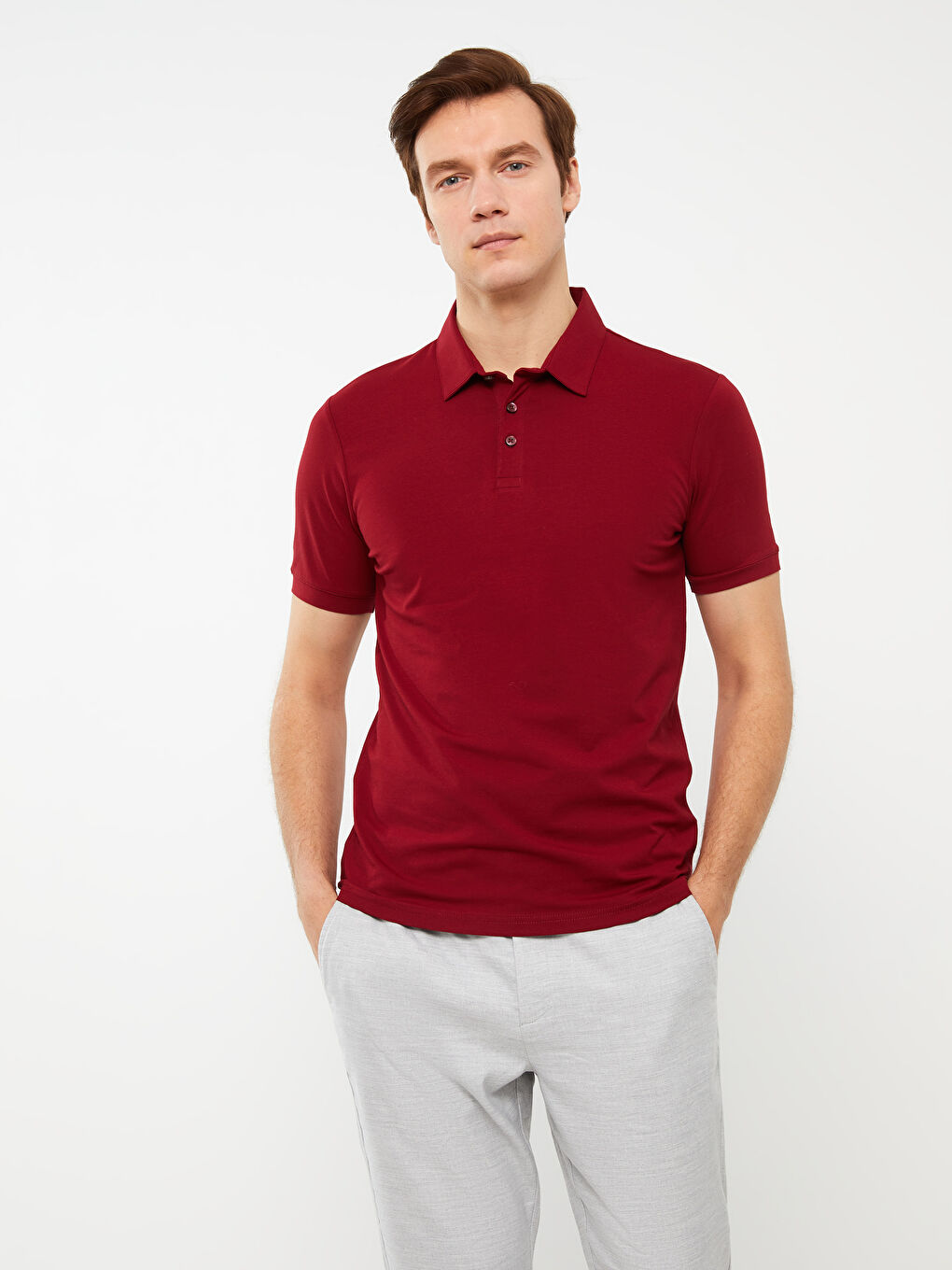 Bordo Polo Yaka Kısa Kollu Erkek Tişört