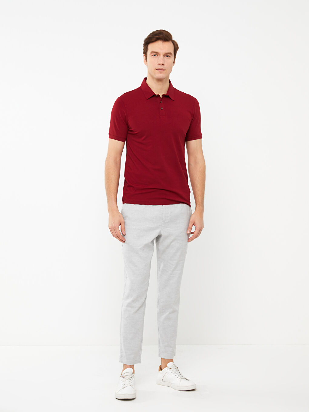 Bordo Polo Yaka Kısa Kollu Erkek Tişört-2