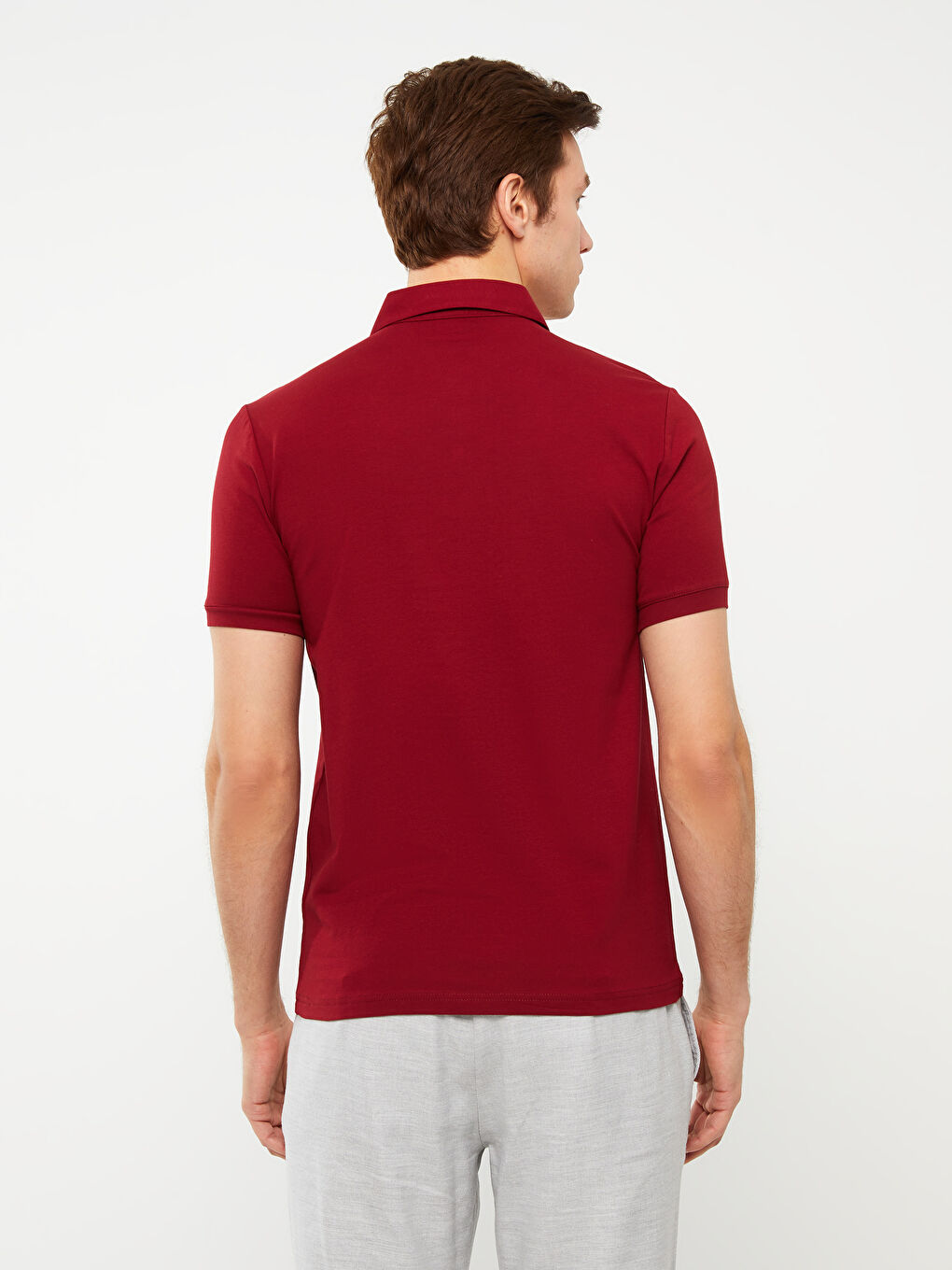 Bordo Polo Yaka Kısa Kollu Erkek Tişört-4