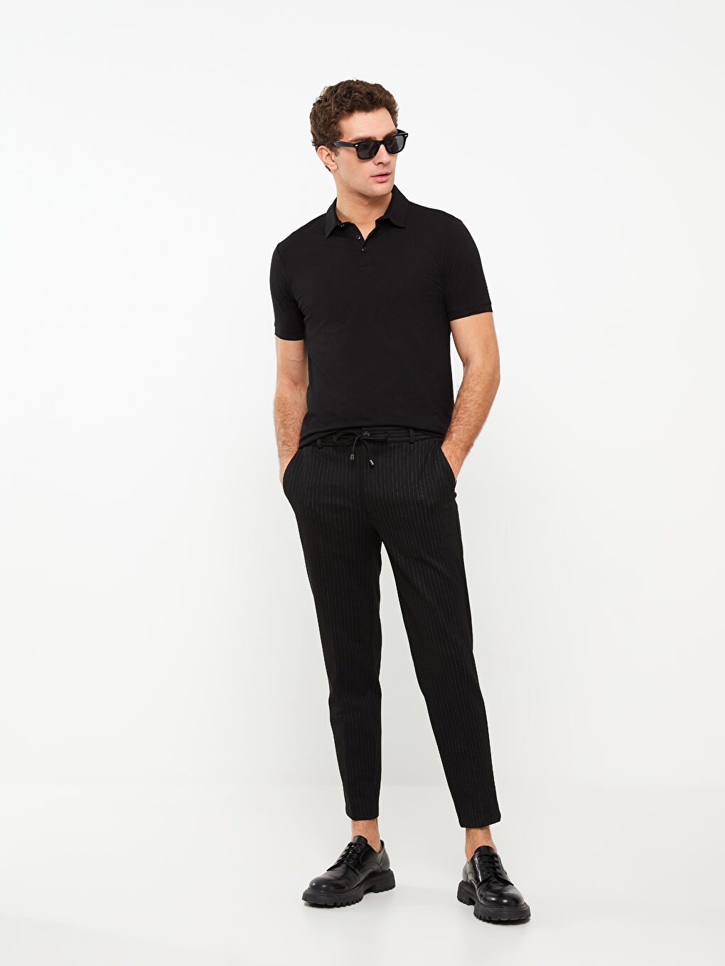 Siyah Polo Yaka Kısa Kollu Erkek Tişört-2