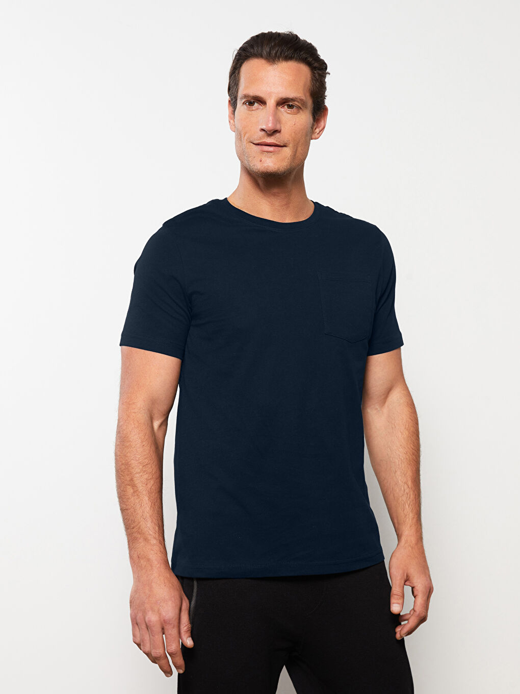 Lacivert Bisiklet Yaka Kısa Kollu Erkek Tişört