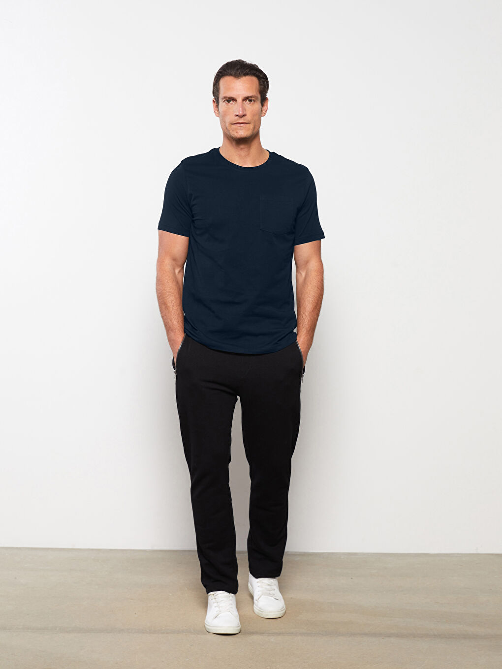 Lacivert Bisiklet Yaka Kısa Kollu Erkek Tişört-1