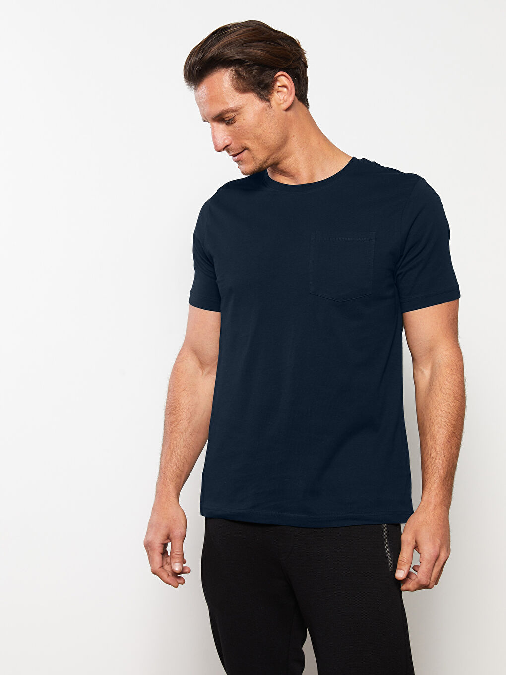 Lacivert Bisiklet Yaka Kısa Kollu Erkek Tişört-2