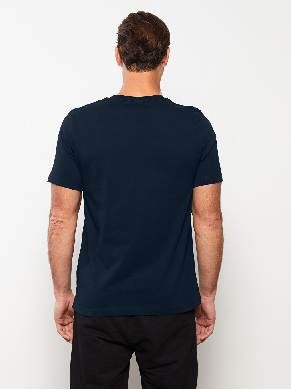 Lacivert Bisiklet Yaka Kısa Kollu Erkek Tişört-4