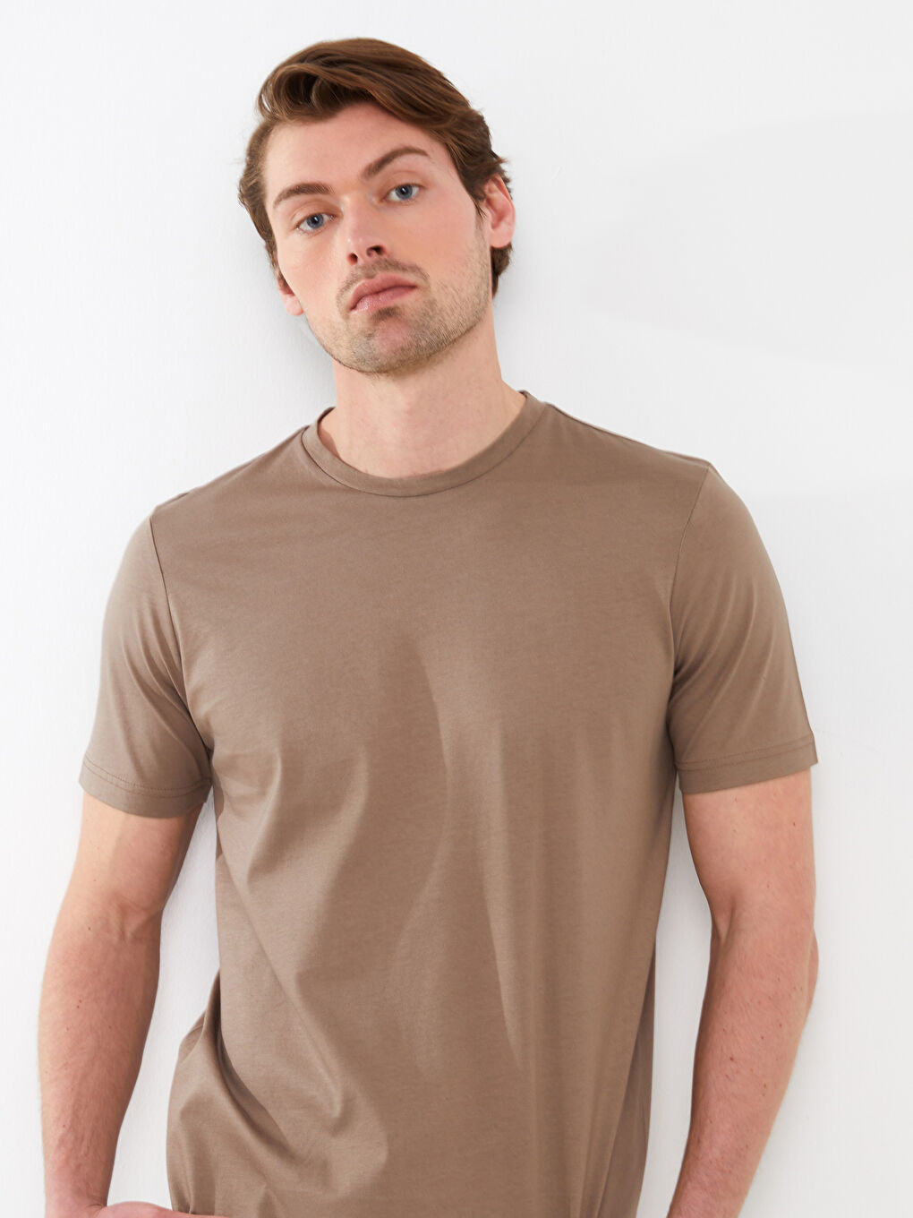 Kahverengi Bisiklet Yaka Kısa Kollu Merserize Erkek Tişört