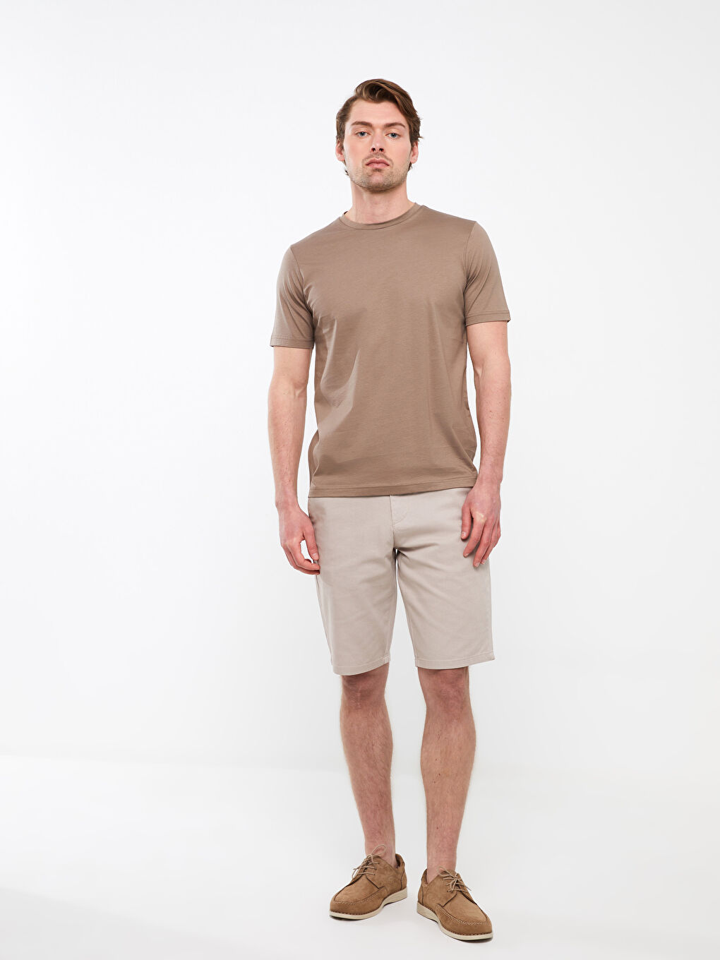 Kahverengi Bisiklet Yaka Kısa Kollu Merserize Erkek Tişört-2