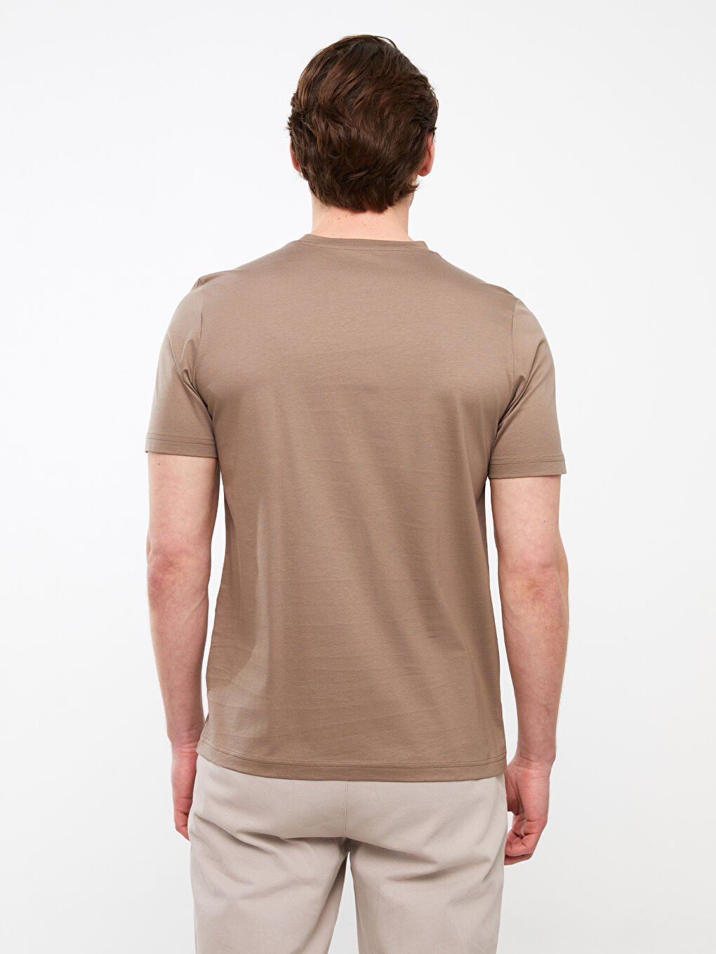 Kahverengi Bisiklet Yaka Kısa Kollu Merserize Erkek Tişört-4