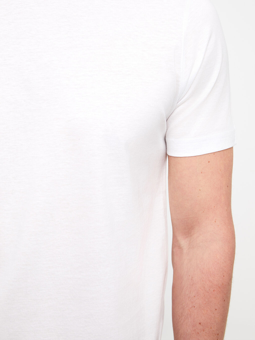 Beyaz Bisiklet Yaka Kısa Kollu Merserize Erkek Tişört-3