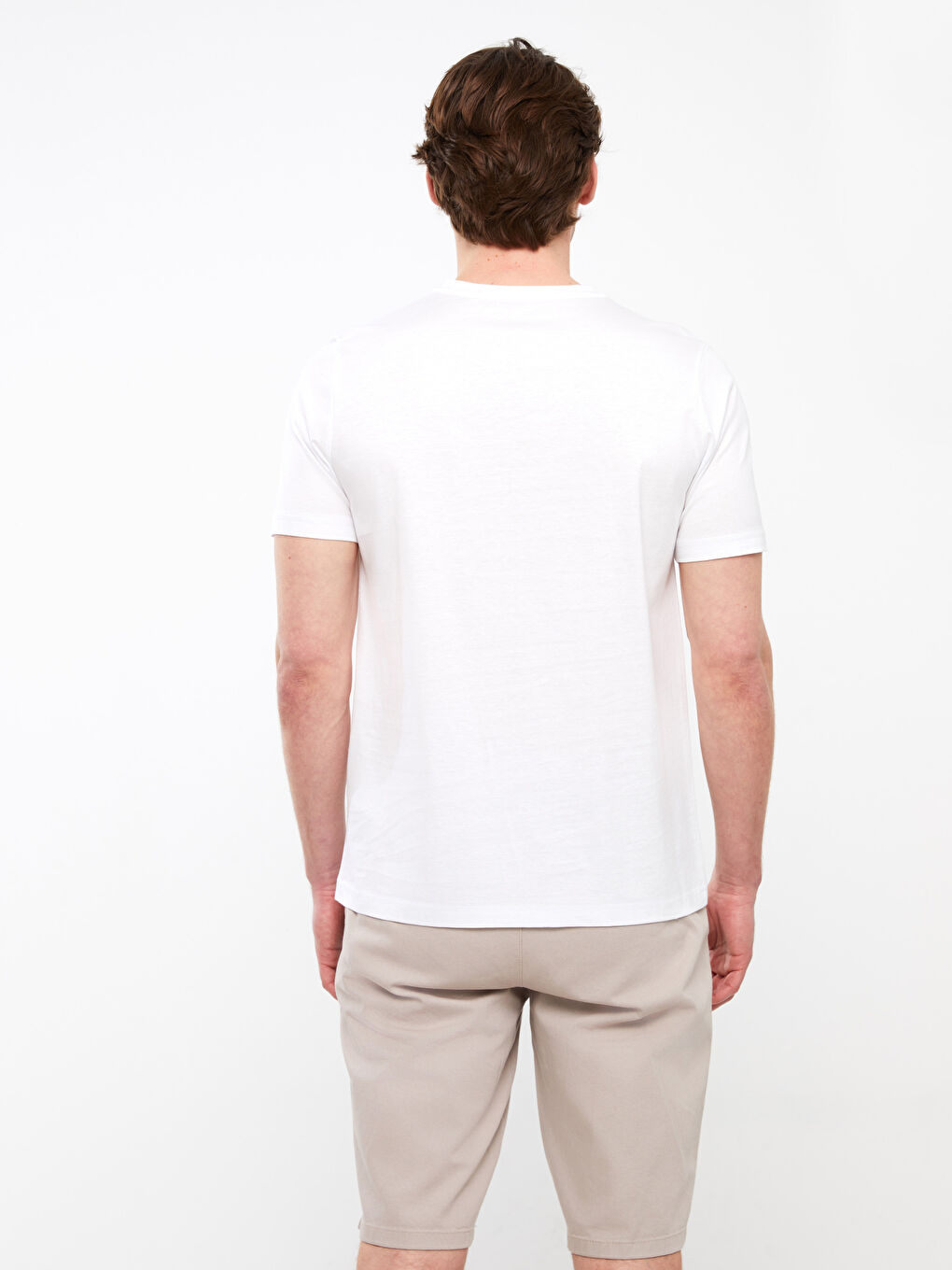 Beyaz Bisiklet Yaka Kısa Kollu Merserize Erkek Tişört-4