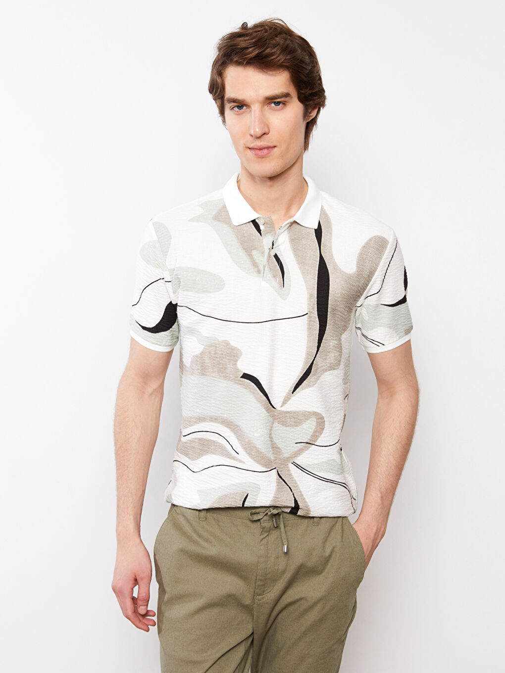 Turkuaz Polo Yaka Kısa Kollu Desenli Erkek Tişört