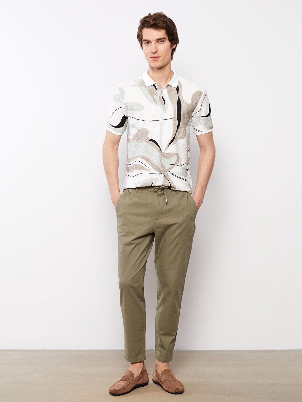 Turkuaz Polo Yaka Kısa Kollu Desenli Erkek Tişört-1