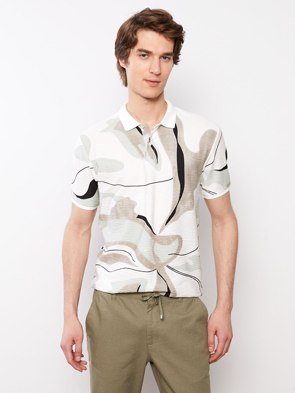 Turkuaz Polo Yaka Kısa Kollu Desenli Erkek Tişört-2