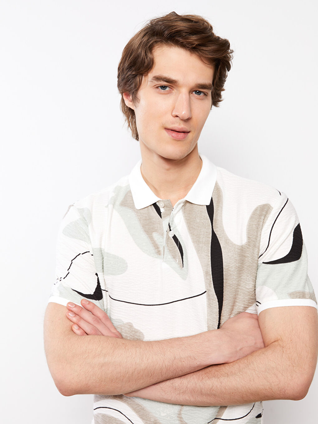 Turkuaz Polo Yaka Kısa Kollu Desenli Erkek Tişört-3