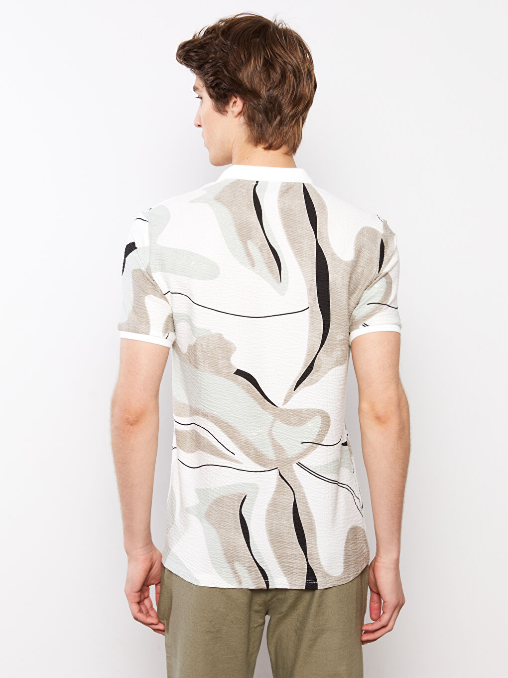 Turkuaz Polo Yaka Kısa Kollu Desenli Erkek Tişört-5