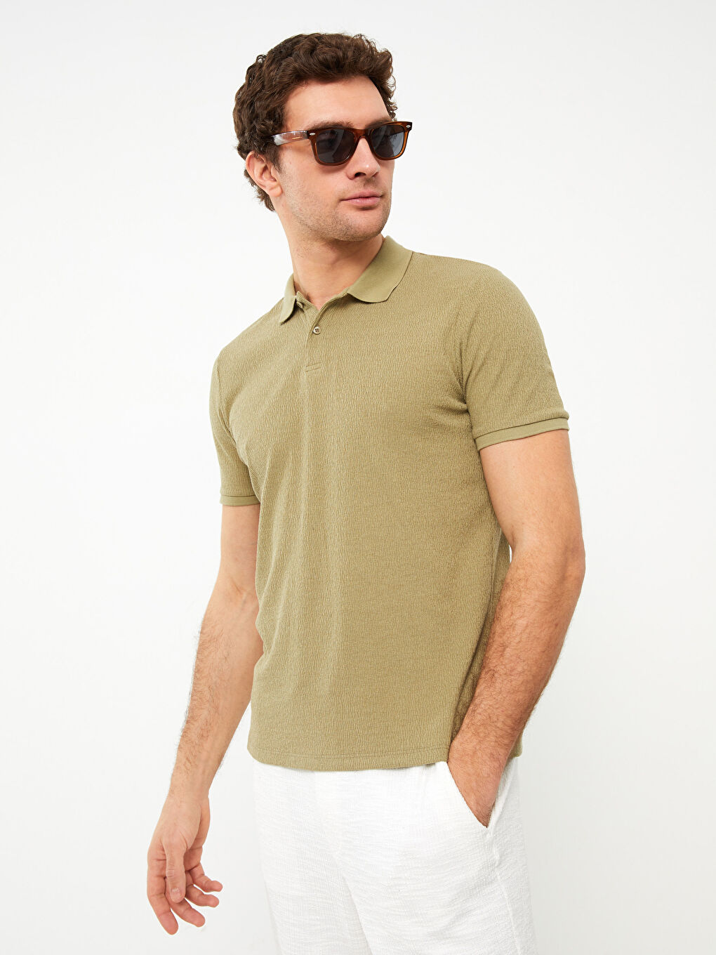 Haki Polo Yaka Kısa Kollu Erkek Tişört