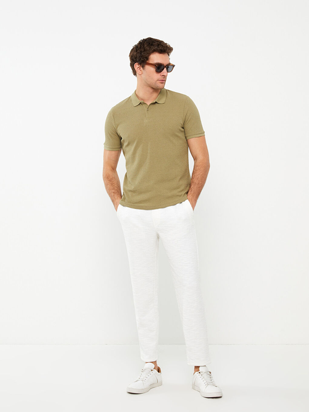 Haki Polo Yaka Kısa Kollu Erkek Tişört-2