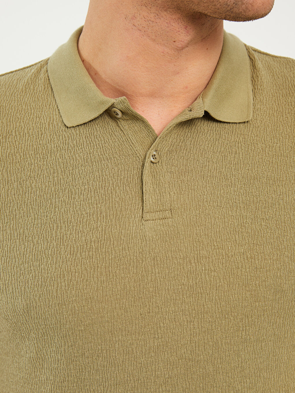 Haki Polo Yaka Kısa Kollu Erkek Tişört-3