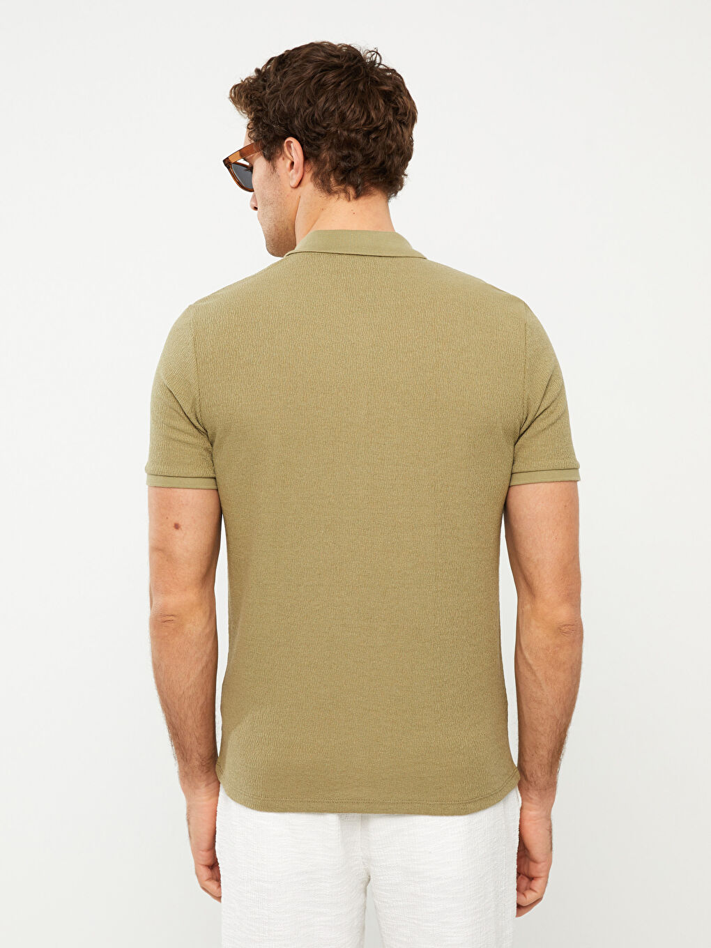 Haki Polo Yaka Kısa Kollu Erkek Tişört-4