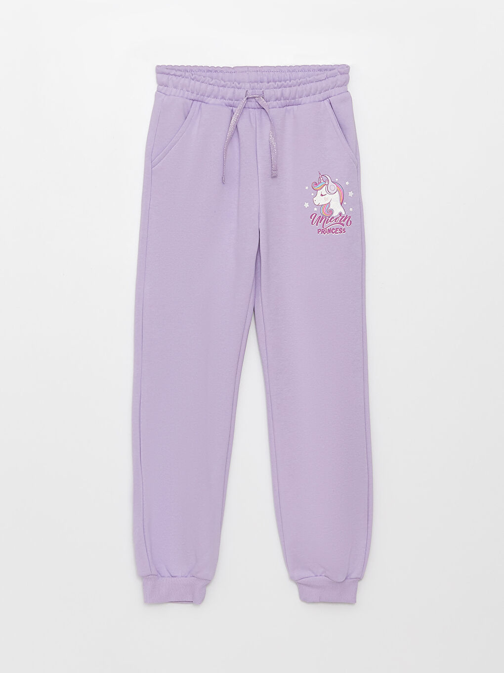Lila Beli Lastikli Baskılı Kız Çocuk Jogger Eşofman Altı