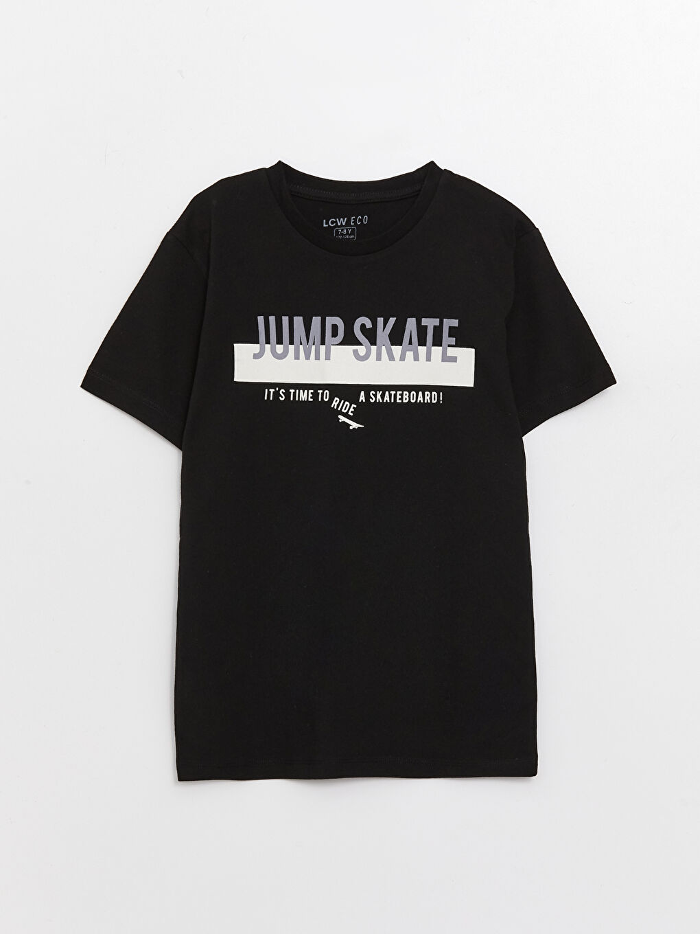 Siyah Bisiklet Yaka Baskılı Kısa Kollu Erkek Çocuk Tişört