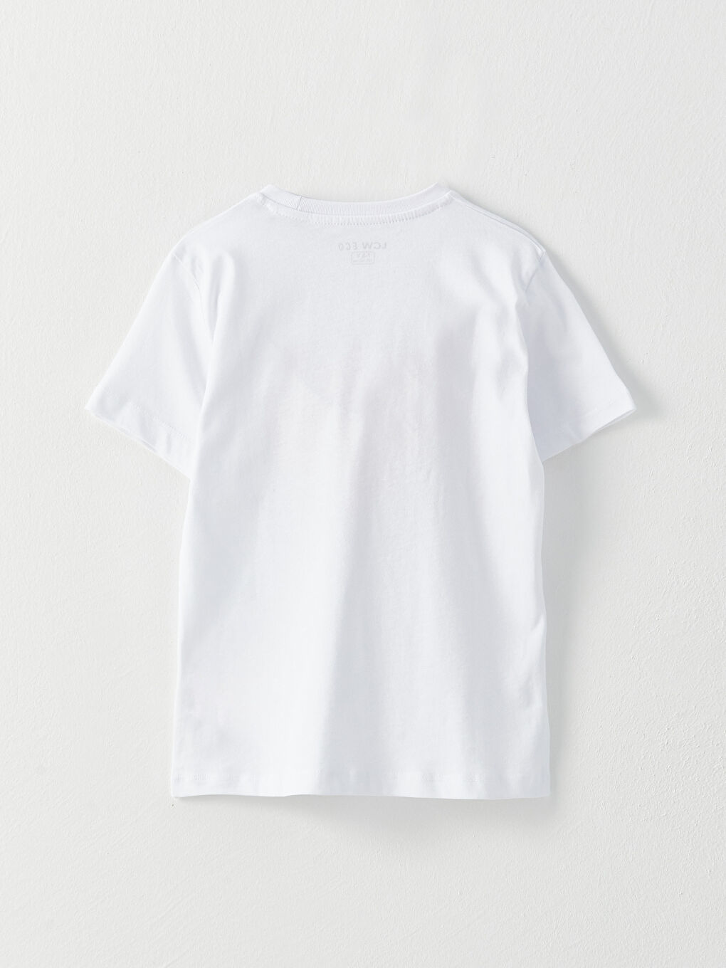 Beyaz Bisiklet Yaka Baskılı Kısa Kollu Pamuklu Erkek Çocuk Tişört-1