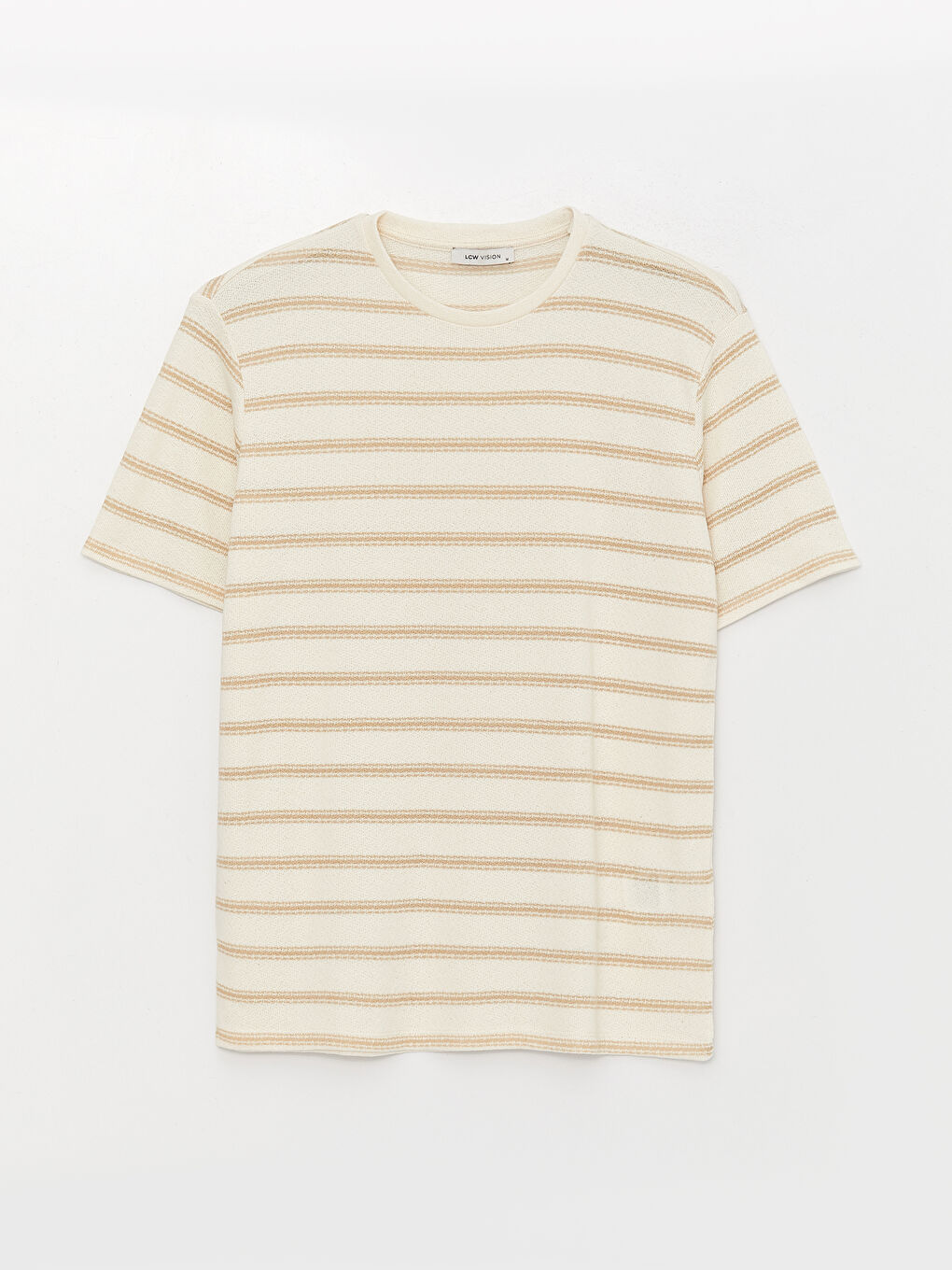 Crew Neck Short Sleeve Striped Linen Blended Men's T-Shirt-5